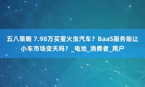 五八策略 7.98万买萤火虫汽车？BaaS服务能让小车市场变天吗？_电池_消费者_用户